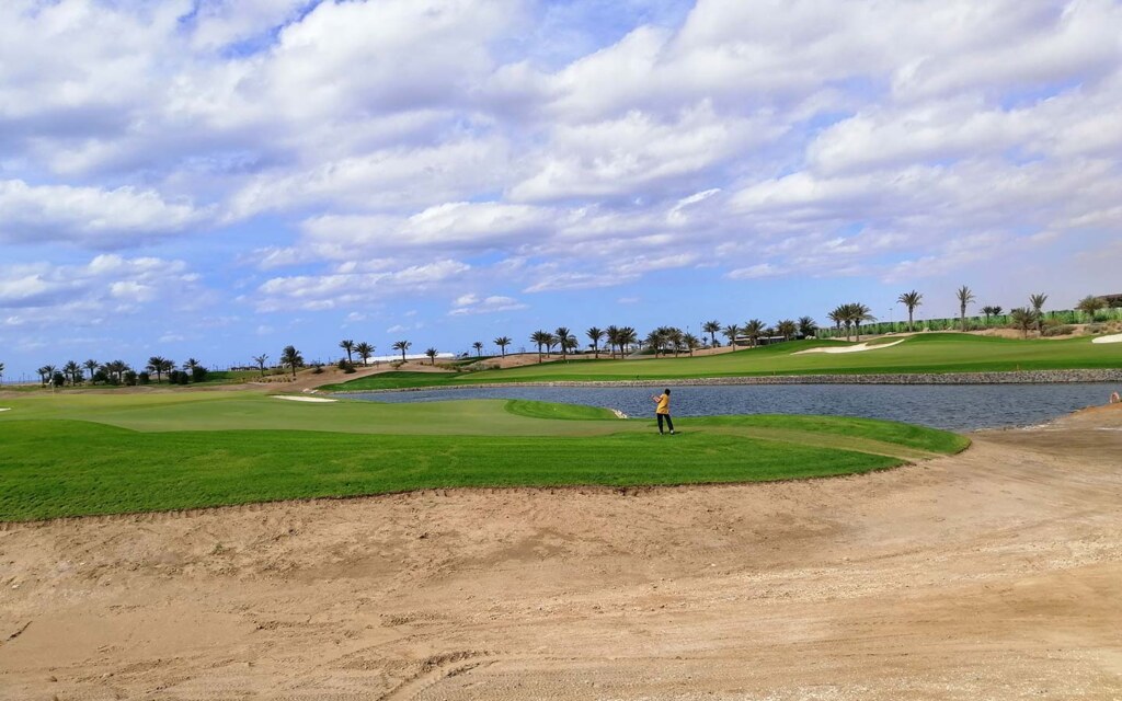 Golf course surrounded by luxury homes in Saudi Arabia.